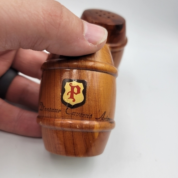 Vintage Wood Barrel Salt & Pepper Shakers - Picture 2 of 5